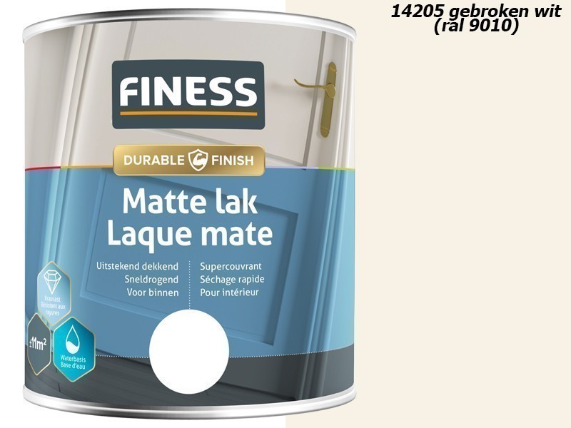 Finess Matte Lak Acryl 0,75L. 14205 Gebroken wit RAL 9010