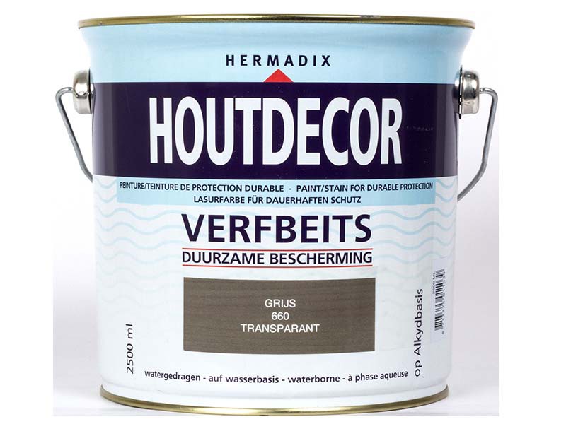 Hermadix houtdecor verfbeits transparant 660 grijs 2,5L.