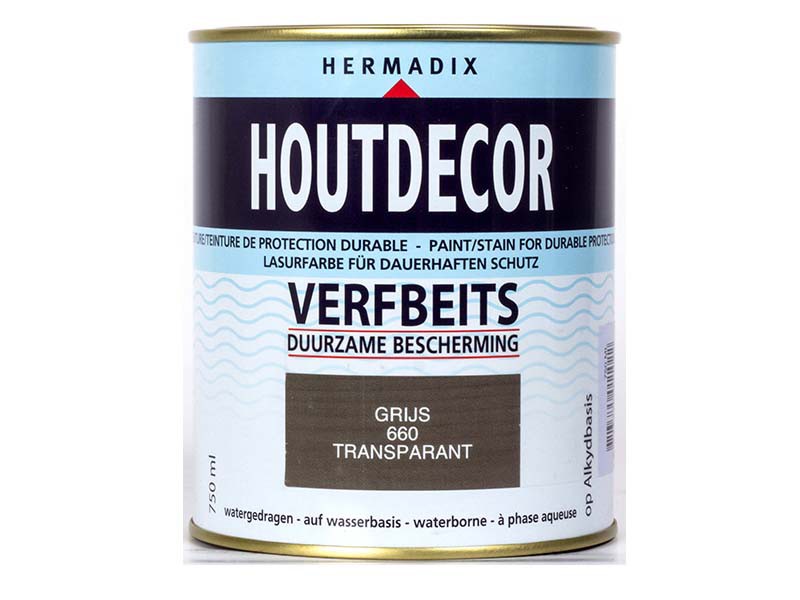 Hermadix houtdecor verfbeits transparant 660 grijs 0,75L.